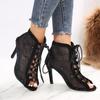 European and American New Black Net Sandals Fashion Cross Strap Sexy Thin High Heel Large Size Women's Cool Boots