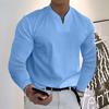 Men Tops Solid Color Slim Fit Long Sleeves Pullover Colorfast V Neck Casual Plus Size Autumn Shirt Men Clothes