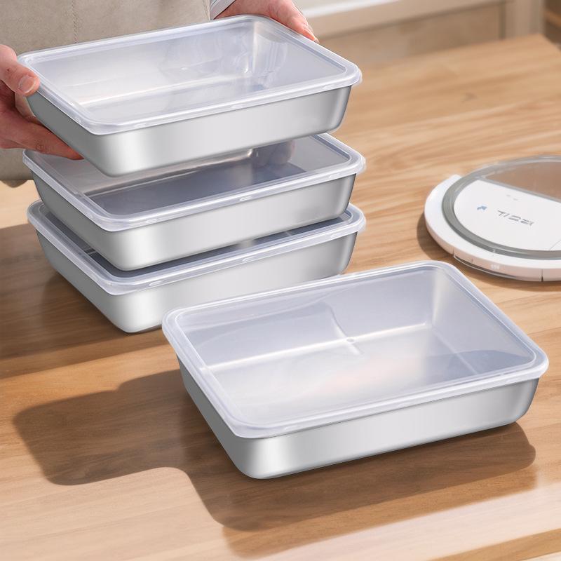 Food Grade 304 Stainless Steel Square Prep Dish with Lid