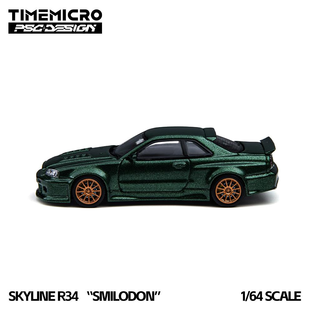 *Pre-*Timemicro 1:64 Skyline Gtr R34 Smilodon Jade Dark Green Diecast Alloy Car Model Simulation Vehicle Collection Gift