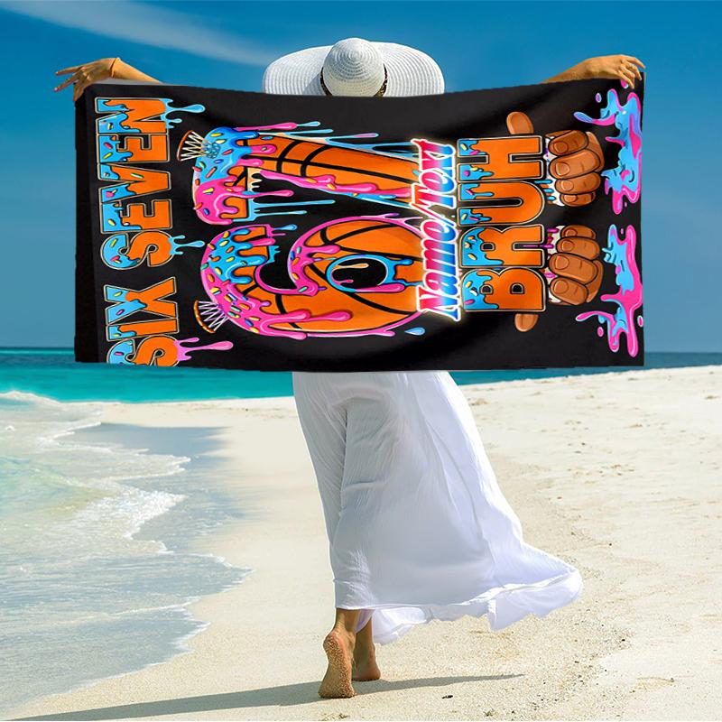 1PC Custom Name "Six Seven Basketball Vibes" Beach Towel Highly Absorbent And Sand-Resistant Towel for Swimming, Pool, Yoga, And Travel Lightweight