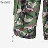 ZANZEA Women Casual Elastic Waist Loose Camouflage Print Cargo Pants