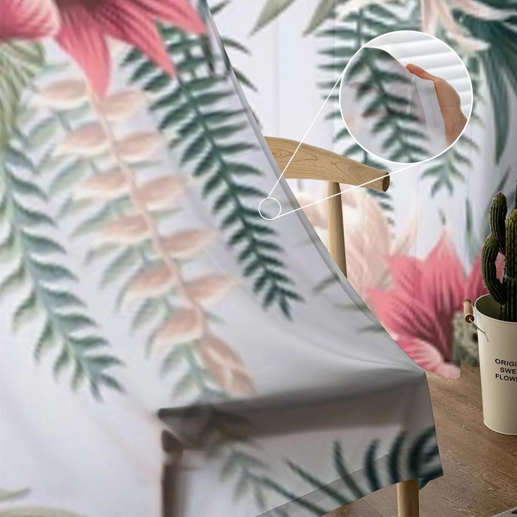 Botanische Lotusblume Palmblätter Papagei Chiffon Gardinen für Wohnzimmer Schlafzimmer Dekoration Fenster Tüll Vorhänge Vorhänge
