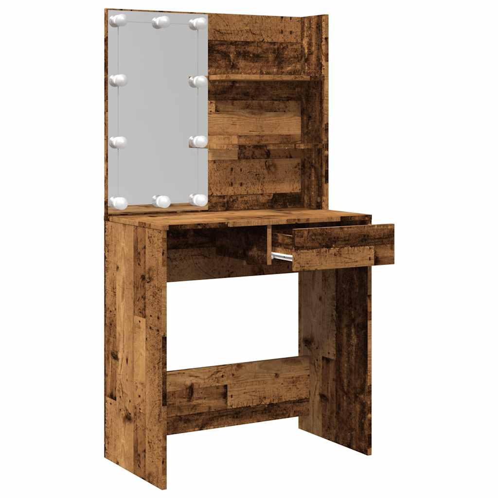 Makeup Table with LED Lights Rustic Wood Look 74.5 x 40 x 141 cm