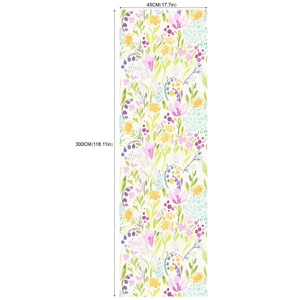 Removable Seamless Self-Adhesive Wallpaper for Living Room Background (Green Plants and Flowers)