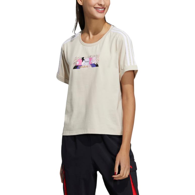 Adidas Neo Graphic Tee Cartoon Anime Print Casual Round Neck American Vintage T-Shirt Women Tops White H50261