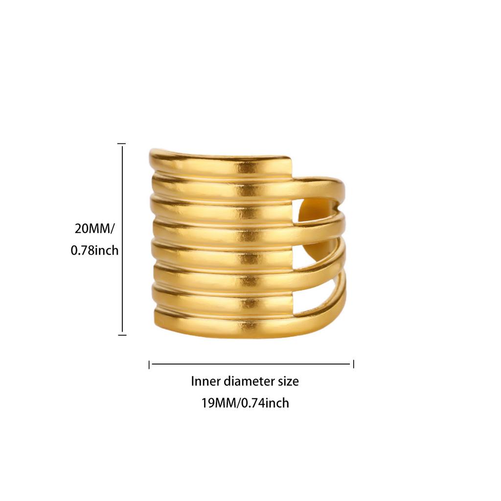 Stainless Steel Bold Multi - Layer Lines Rings For Women Gold Color Geometric Punk Ring Wedding Christmas Jewelry Gift
