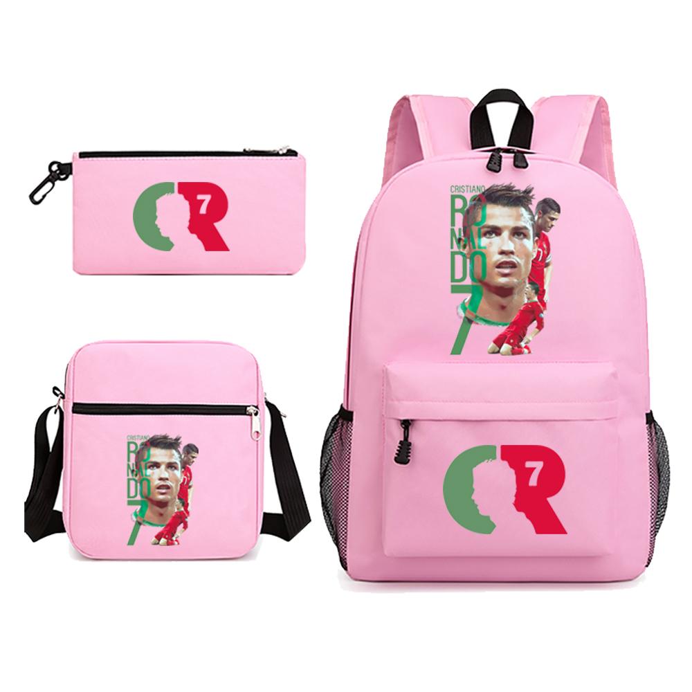 CR7 Ronaldo Backpack Canvas Backpack School Bag Rucksack Shoulder Bag Pencil Bag Teenage School 3 Piece Backpack Bag
