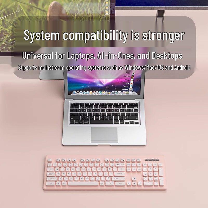 Silent Wireless/Wired Keyboard & Mouse Set for Girls - Ideal for Laptops, Office & Home Use.