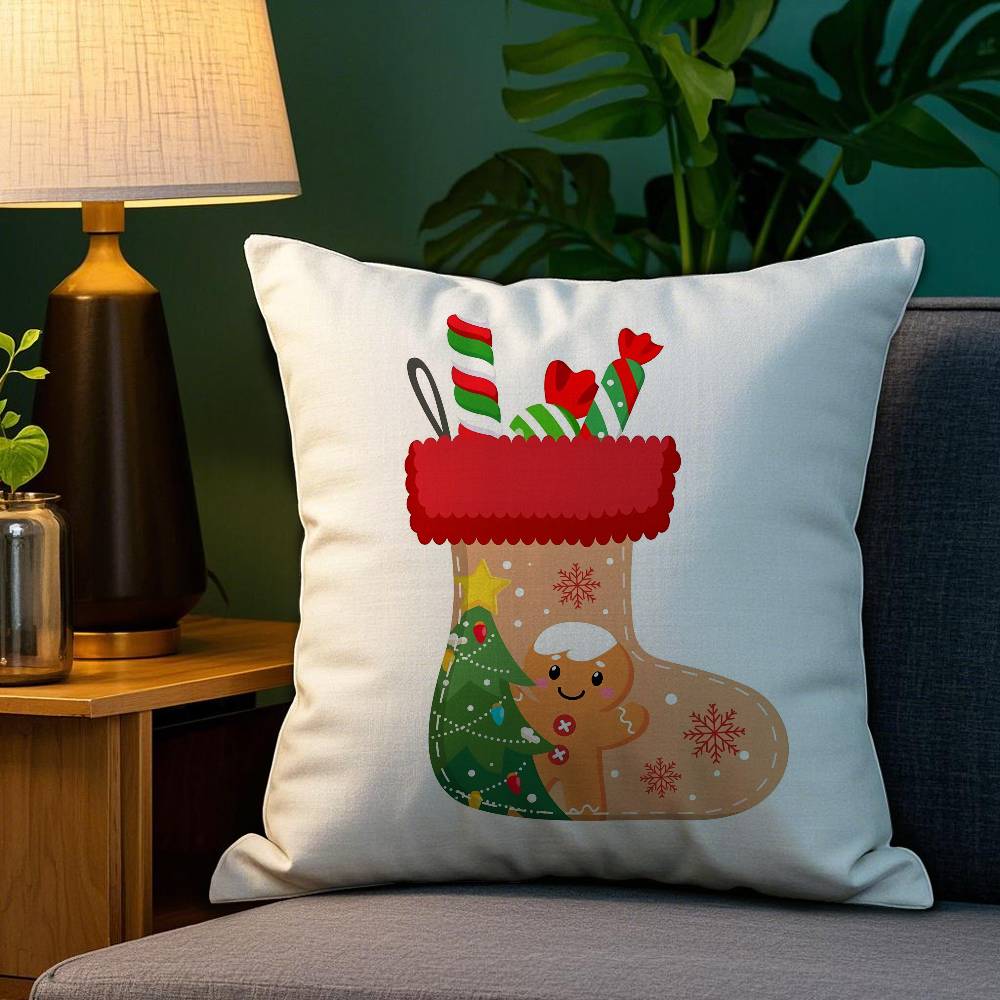 Red Socks Merry Chrismas Pillow Case Sofa Living Room Bedroom Double-sided Printing Square Cushion Nap Time Cushion Cover