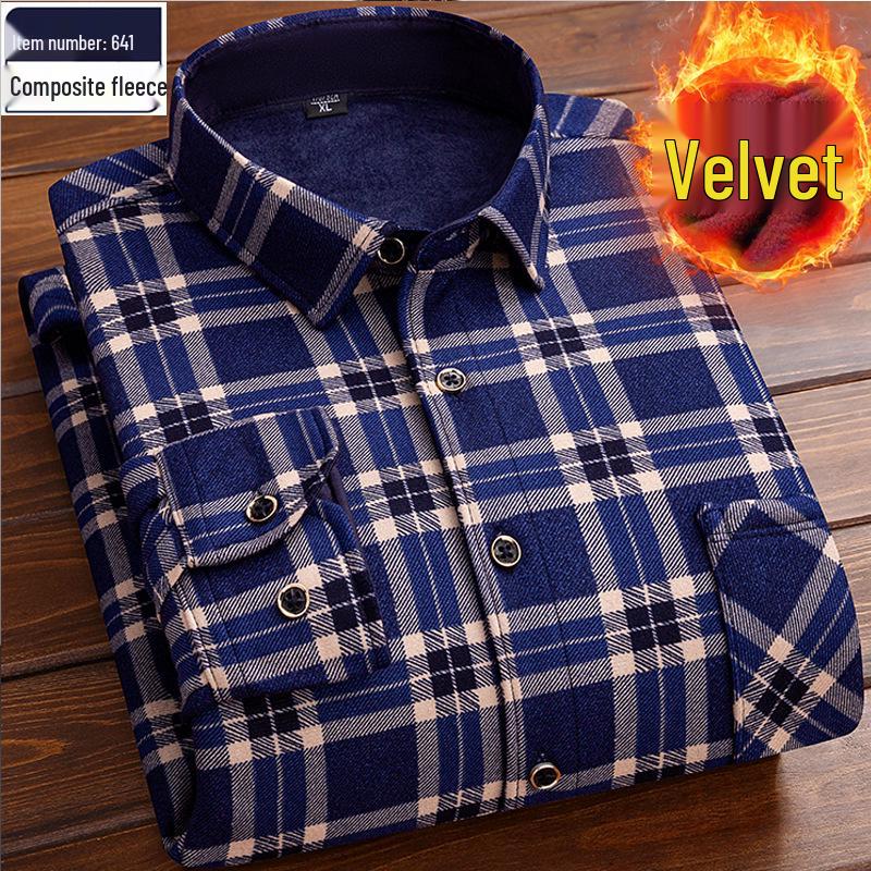 Men's Retro Plaid Fleece-lined Winter Shirt - Thick, Warm, Long-sleeved Casual Top for Middle-aged and Elderly