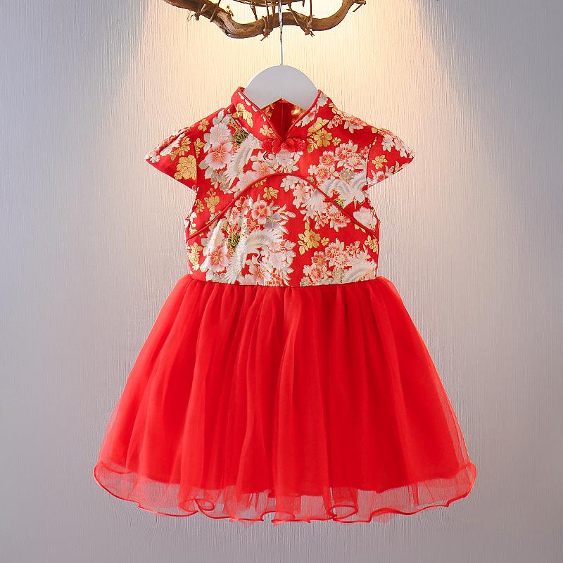 

Красное платье принцессы из пряжи Cheongsam в китайском стиле с летающими рукавами для девочек 1–7 лет L(100cm)