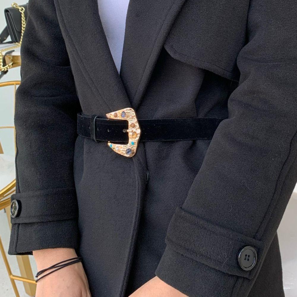 Casual PU Leather Belt Luxury Design Waist Belt Trendy Suede Rivet Belt  For Women