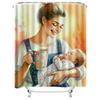 Watercolor Mother with Sleeping Baby and Coffee Design Waterproof Shower Curtain for Modern Bathroom Decor