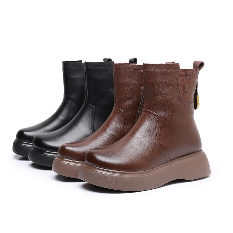 Fashion GKTINOO 2024 Women Snow Boots 100% Genuine Leather Natural Wool Fur Platform Mid Calf Boots For Women Winter Warm Shoes