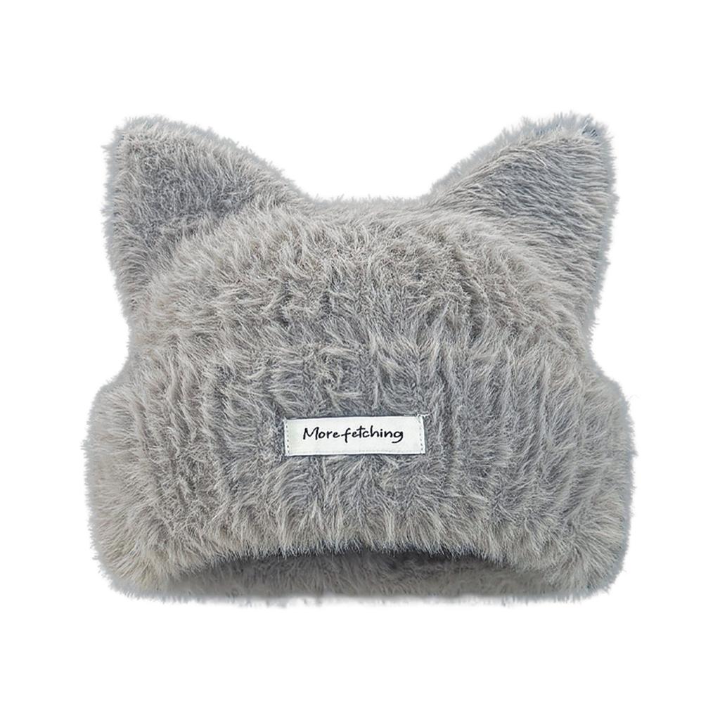 Women Knitted Beanie with Cat Ears Design Soft Yarn Winter Warm Fuzzy Hat for Ladies Fall and Winter Season