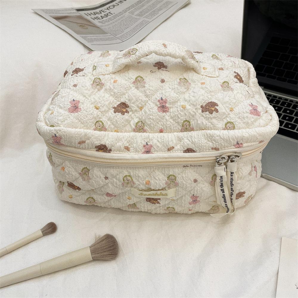 New Cartoon Ladies Travel Cosmetic Bag Retro Floral Makeup Case Cute Girls Storage Bag