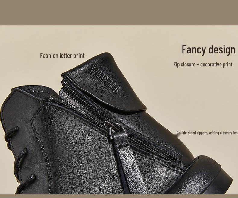 2025 Autumn Vintage Leather Women's Martin Boots with Dual Zippers - Korean Style, Flat Bottom Casual Shoes