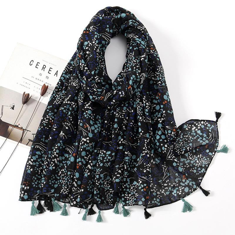Literarischer kleiner frischer Retro-Fransenschal aus Baumwolle und Leinen, schöner bedruckter Seidenschal für Damen, japanischer Sonnenschutzschal