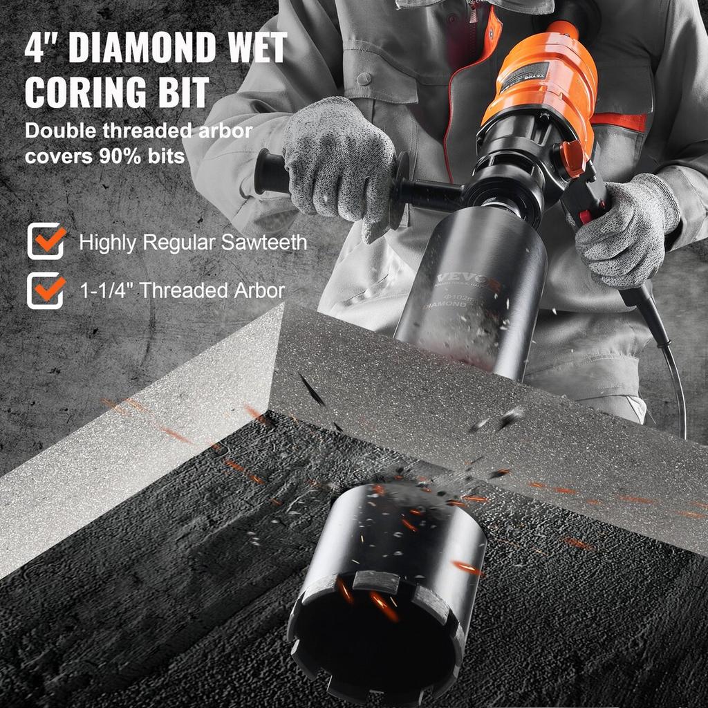 Diamond Core Drill Machine Handheld Concrete Core Drill Rig 4in Bit 1500W