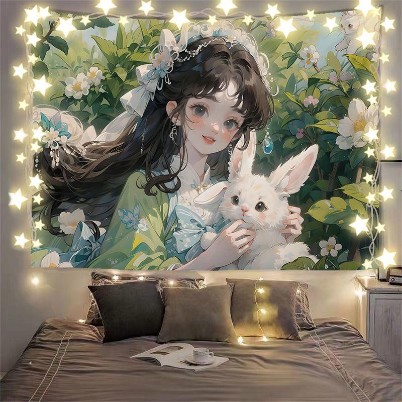 

Series of Cute Girl Illustration Background Curtains - Bedroom Wall Curtains for Bedhead Decoration Width 1m height 0.7m