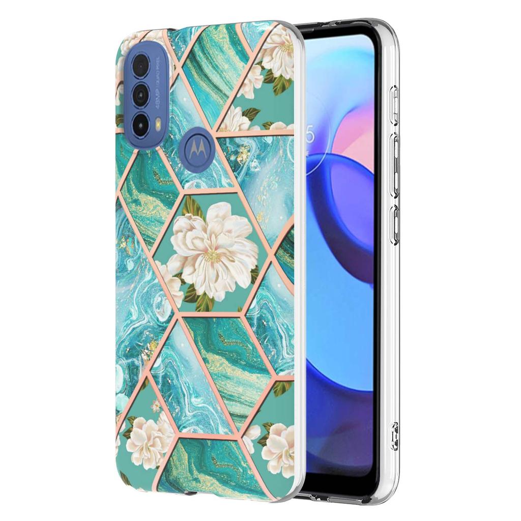 Golden Border Grid Marble Flower IMD Ultrathin Phone Case for Motorola Moto E20,E30,E40,G31,G41,G50,G51,G71,G10,G20,G30,G40,G60...