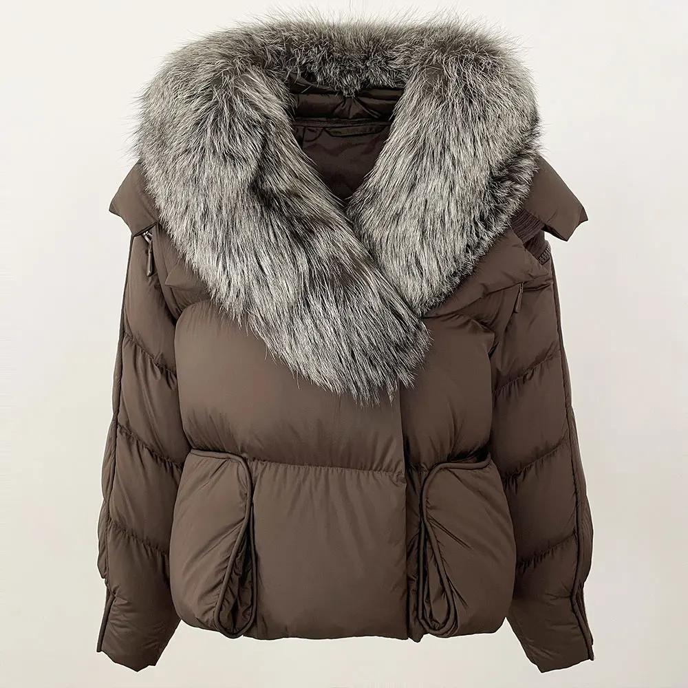 OFTBUY 2024 Winter Jacket Women Natural Real Raccoon Fox Fur Collar White Duck Down Coat Thick Warm Streetwear Casual Outerwear