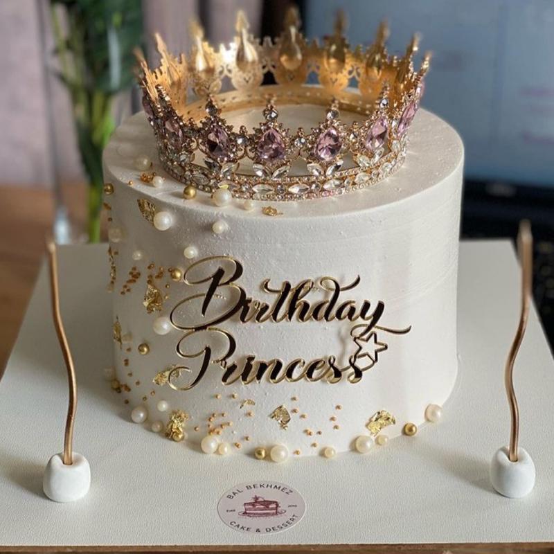 New Acrylic Happy Birthday Queen Princess Cake Topper Gold Silver Cake Topper Decoration for Birthday Party Baby Shower Supplies