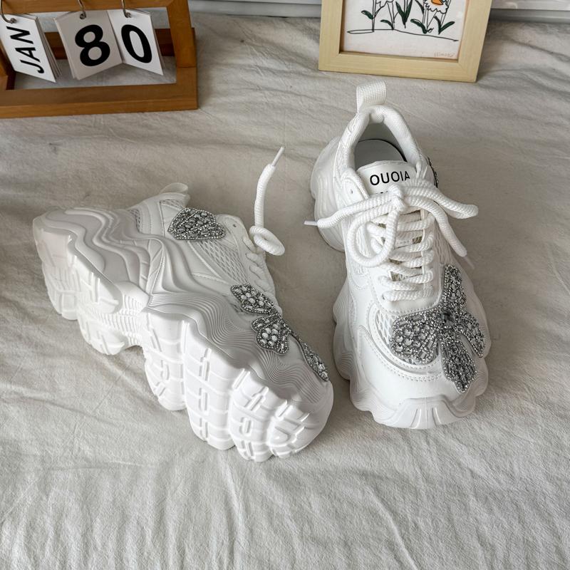 Spring Women's Sneakers New Round Toe Lace-Up Platform Casual Heightened Platform Breathable Single Shoes