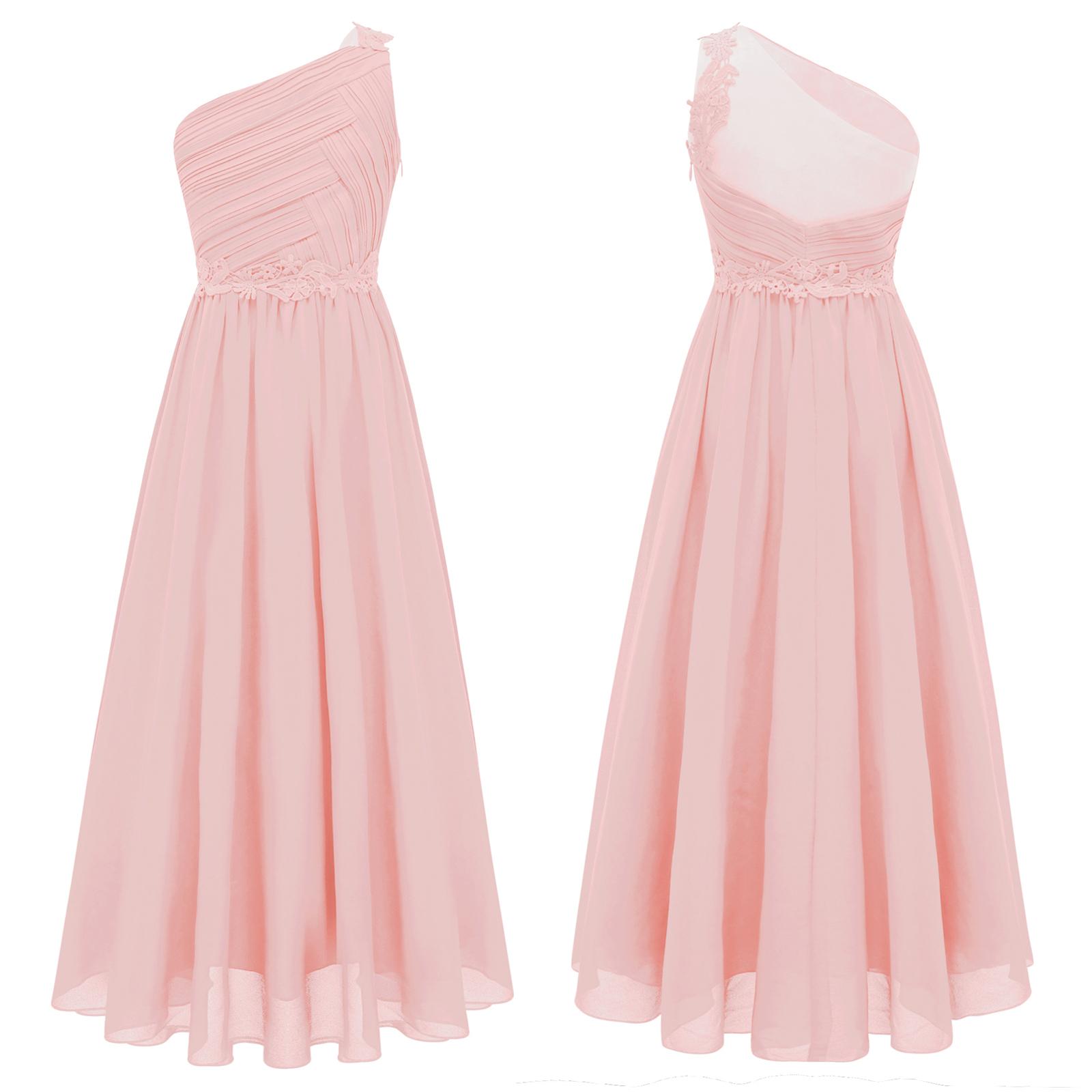 

Длинные платья макси с рюшами на одно плечо для девочек, платье подружки невесты для юниоров, детские свадебные вечерние вечерние платья 11-12 Years розовый