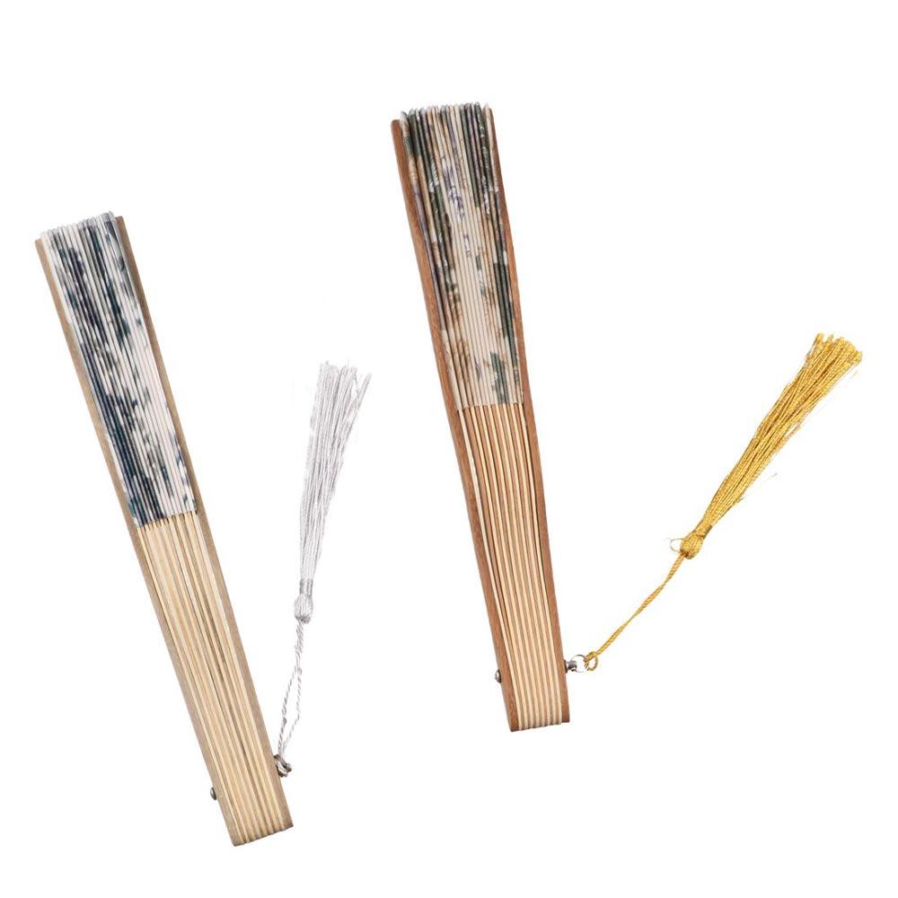 Elegant Tassel Folding Fan Classical Hand Fold Fan Dance Props Silk Folding Fan  Living Room