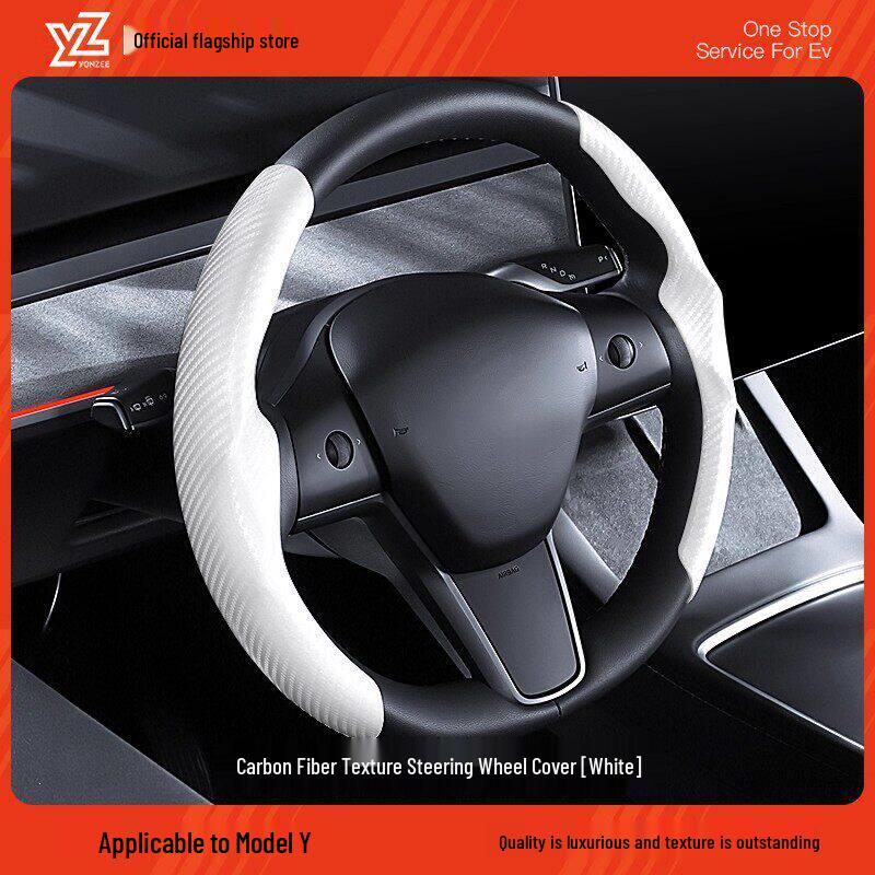 YZ Refresh Version Steering Wheel Cover for Tesla Model 3/Y - Winter White Decoration
