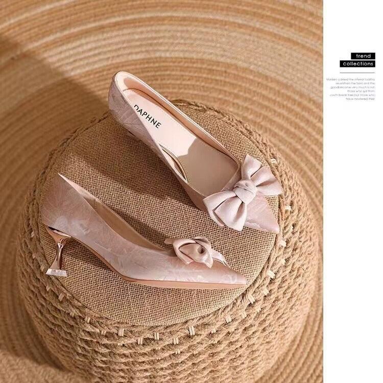 Fashion French High-heeled Women's 2025 New Autumn Chinese Thin-heeled Pink Non-tiring Bridesmaid Shoes Single Shoes