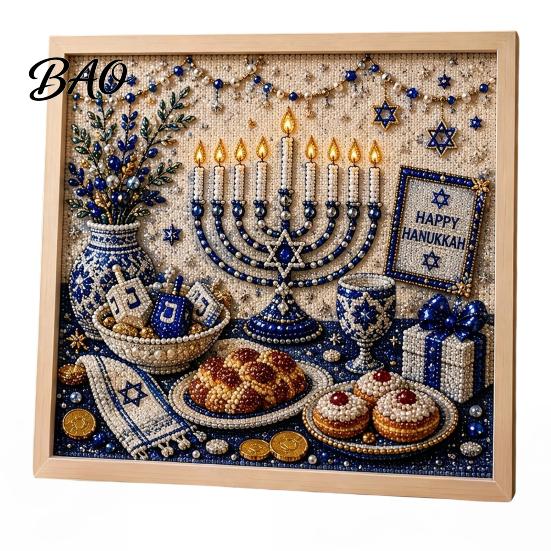 Plastic Art Material DIY Hanukkah Pearl Kit, 3D Mosaic Bead Craft Set, Creative Home Decor Making Kit Ritual Activity for Traditional Holiday