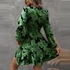 Women's Summer Casual Fashion V Neck Ruffle Waist Floral Print Midi Dress