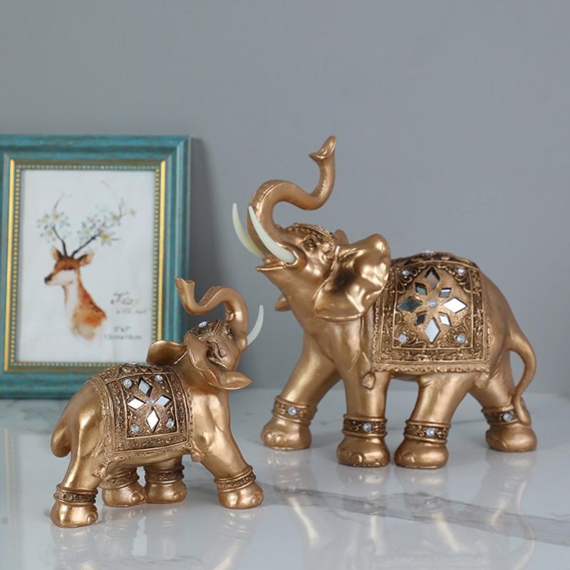 Elegant Elephant Sculpture Feng Shuis Wealth Statue Home Office Car Decoration Resin Artwork Collectible Gift for Friend