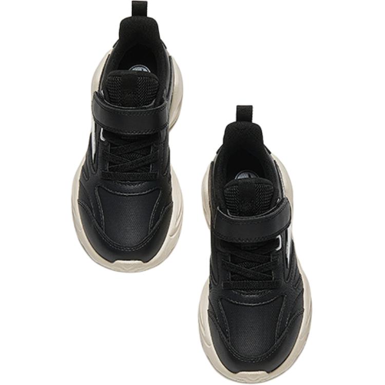 Anta Kids Synthetic Leather Comfortable Velcro Lightweight Shock Absorption Low Top Running Shoes Kids Running Shoes Black Silver A12439952N-1