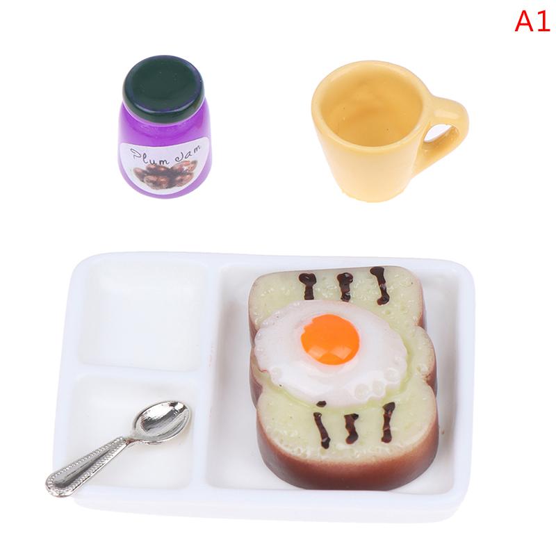 1/12 Dollhouse Miniature Toast And Jam Plate Set Decoration Accessories Toy