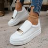 European‑American Women's Platform Shoes, Round‑Toe Solid‑Color Shallow‑Mouth With Metal Buckle