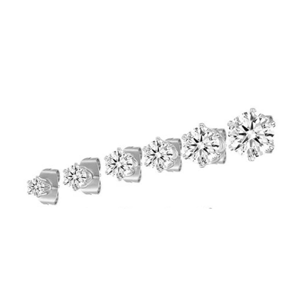 6 Pairs Ear Studs Stud Earring Set 6 Claw Stainless Steel Zircon Pierced Jewelry Accessories 3?8mm