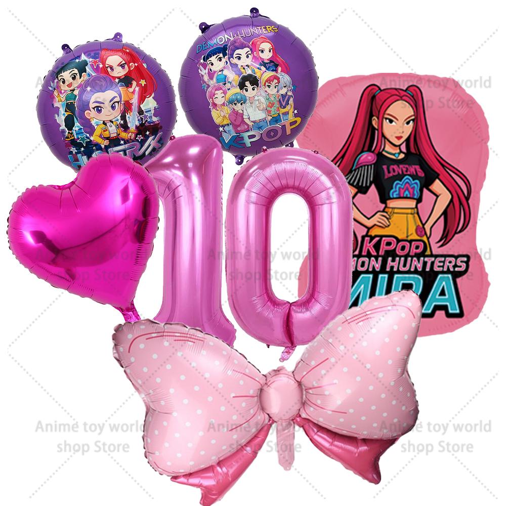 K-pop Demon Hunters Balloons Birthday Party Decoration Number 1-10 Baloon Set Kids Girls Korean Group Globals MIRA RUMI ZOEY Round Sensory Compression
