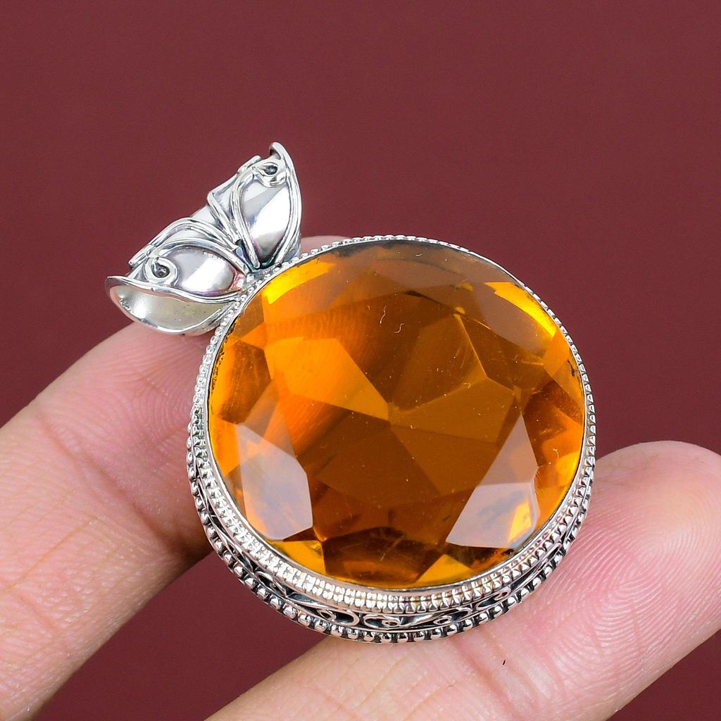 Faceted citrine gemstone pendant 925 sterling silver pendant beautiful vintage pendant birthstone jewelry handmade pendant engagement gifts