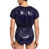 Adaptive Swimwear for Men M-3XL Waterproof Bodysuit Button Crotch Short Sleeve Elastic Waistband Leakproof Jumpsuit for Special Needs