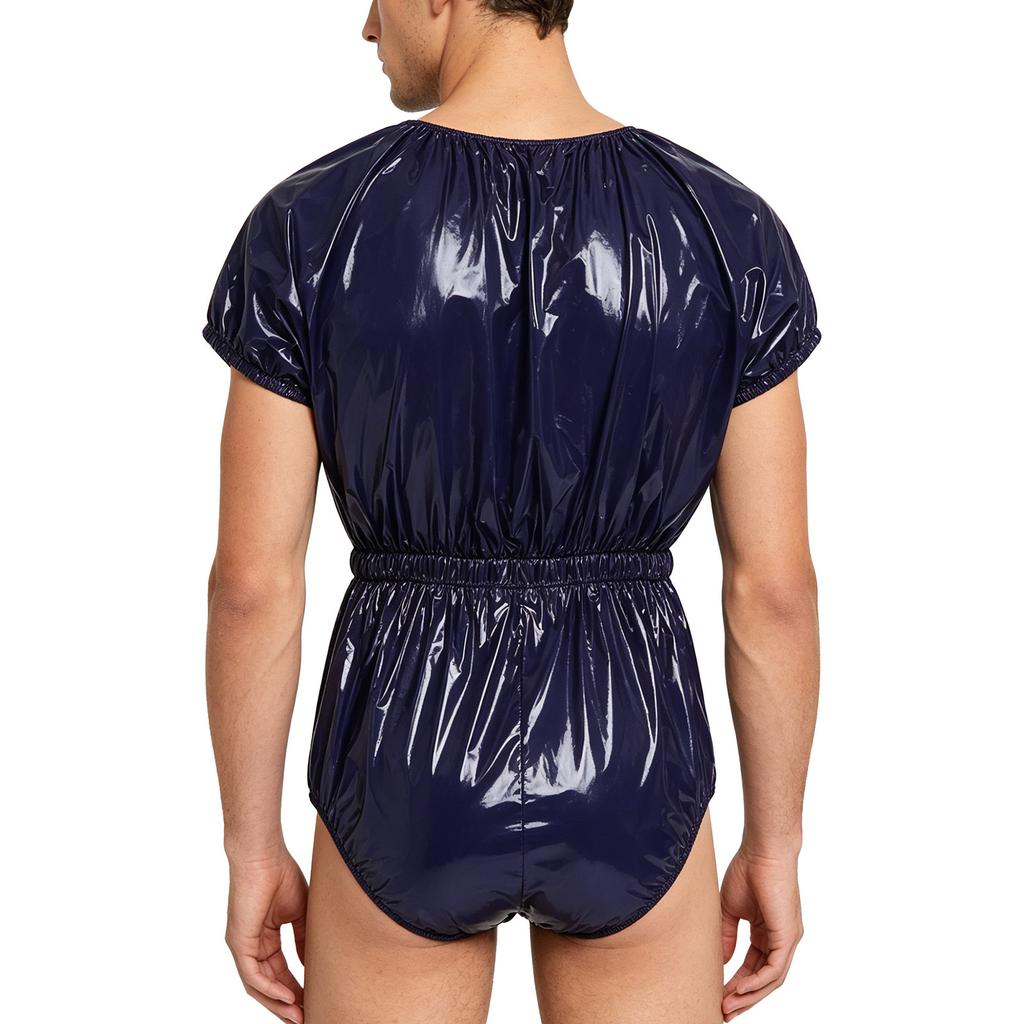 Adaptive Swimwear for Men M-3XL Waterproof Bodysuit Button Crotch Short Sleeve Elastic Waistband Leakproof Jumpsuit for Special Needs