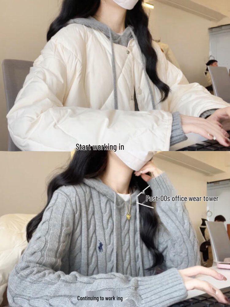 

Gray Petite Korean-Style Cable Knit Hooded Sweater for Women - Loose Fit, Autumn/Winter M (90-105 jin) сірий колір