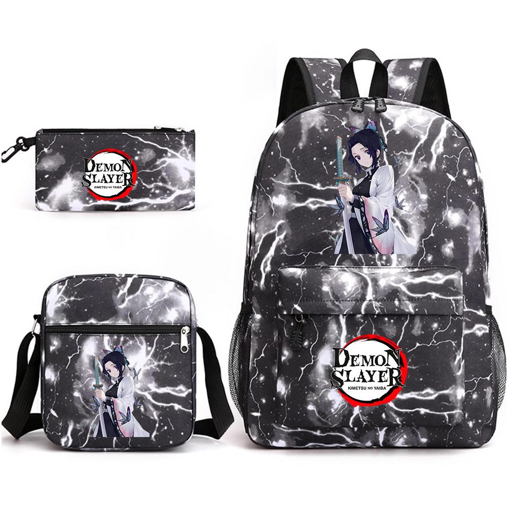 3 Stück/Set Anime Cartoon Demon Slayer Aufdruck Große Kapazität Buchtasche Rucksack mit Umhängetasche Federmäppchen für Schüler Junge Mädchen Schultasche