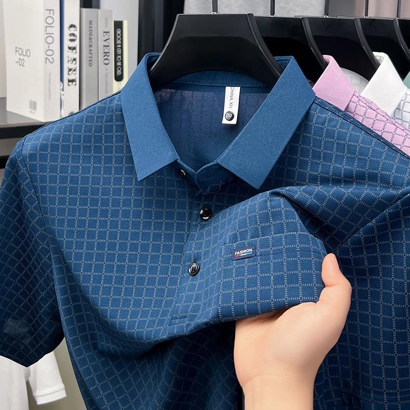 Summer Men's Short Sleeve Polo Middle-Aged & Young Casual Printed Lapel Collar T-Shirt