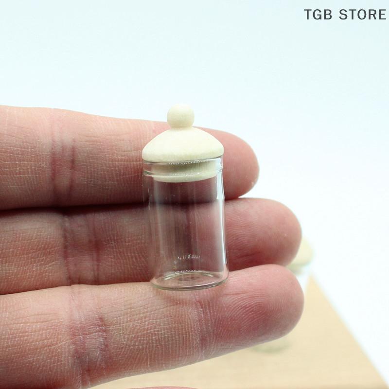 4/10Pcs 1:12 Miniature Glass Bottle Jars Clear Glass Jar Food Storage Dollhouse Kitchen Accessories