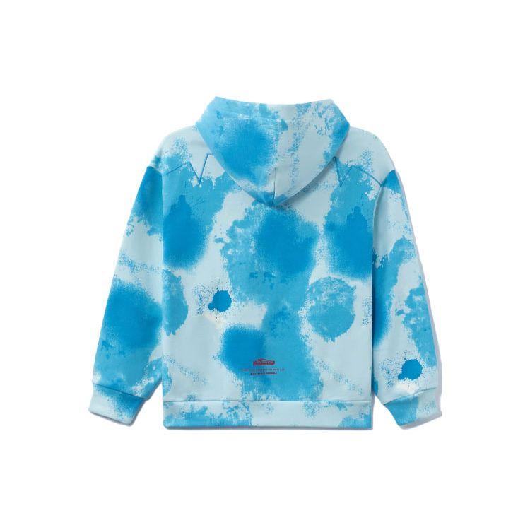 Li Ning X Universal Pictures Back To The Future Collection Letter Print Tie-Dye Loose Pullover Hoodie Unisex Hoodies Blue AWDRB03-1