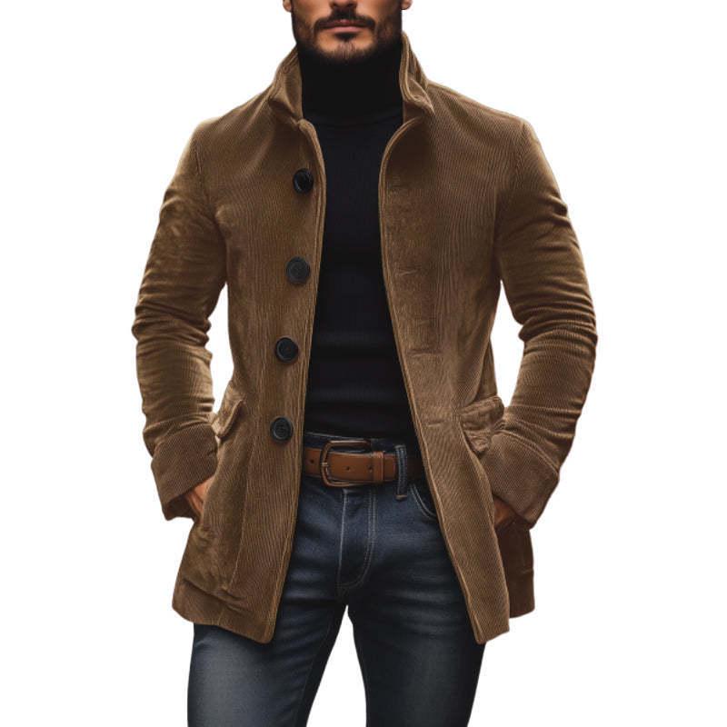 Men's Solid Color Stand Collar Cardigan Suit Windbreaker for Spring/Autumn